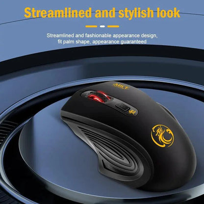 Mandotos QuietFlex wireless mouse with ergonomic design and smooth scrolling, shown on a neutral background.