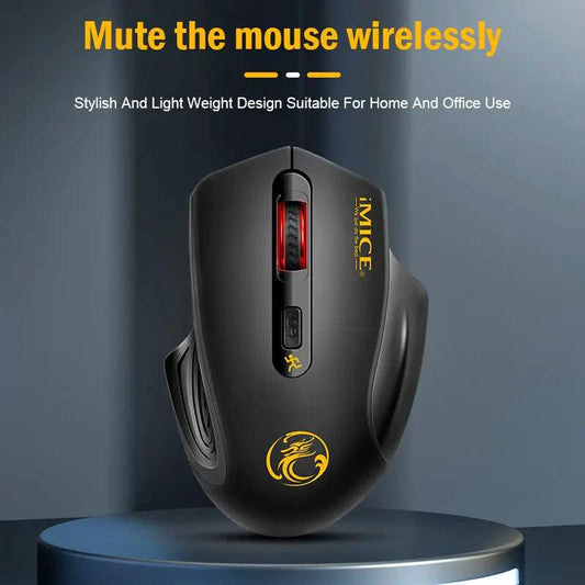 Mandotos QuietFlex wireless mouse with ergonomic design, black finish, and multiple buttons for comfortable computer use.