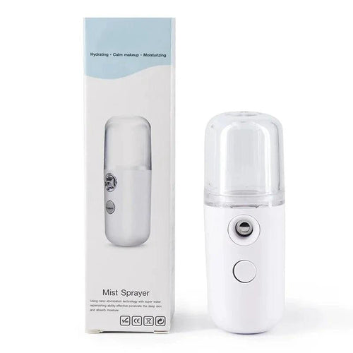 MANDOTOS RadiantGlow Nano Mist Facial Sprayer showing a sleek ultrasonic beauty device for hydrating and flawless skin.
