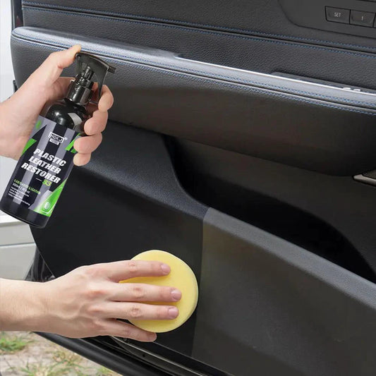 Mandotos Rapid Shine Leather Revitalizer bottle with applicator brush, designed to restore and enhance leather's shine and condition.