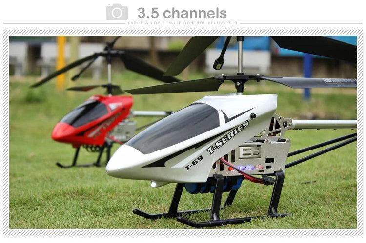 Mandotos 80cm RC helicopter, 3.5CH remote control aircraft, for kids, showcasing a colorful toy helicopter in flight.
