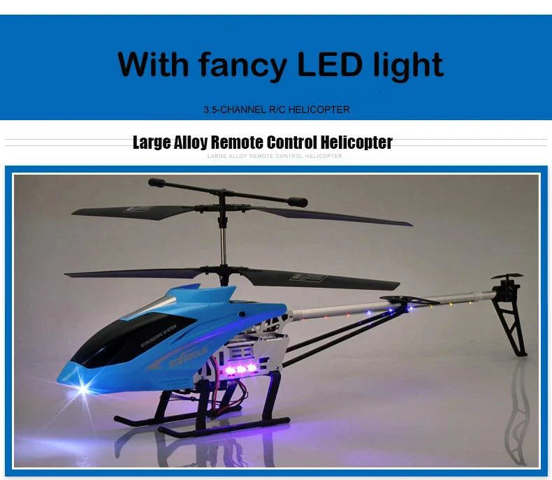 Mandotos RC helicopter, 80cm remote control aircraft with 3.5 channel for kids, featuring colorful design and spinning blades.