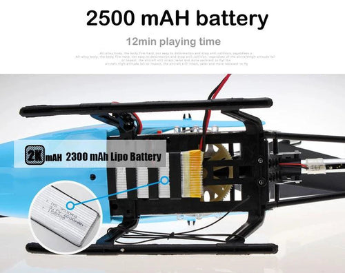 Mandotos RC helicopter 80cm, a 3.5-channel remote control aircraft for kids, flying outdoors with colorful design and rotors in motion.