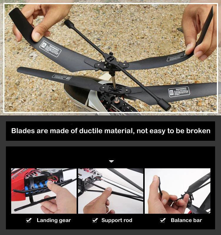 Mandotos RC helicopter, 80cm remote control aircraft with 3.5CH for kids, featuring colorful design and spinning rotors.