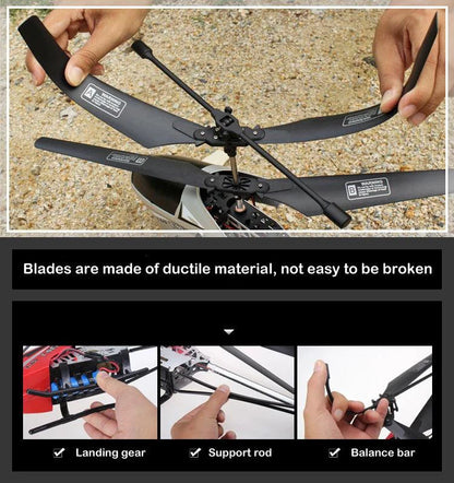 Mandotos RC helicopter, 80cm remote control aircraft with 3.5CH for kids, featuring colorful design and spinning rotors.
