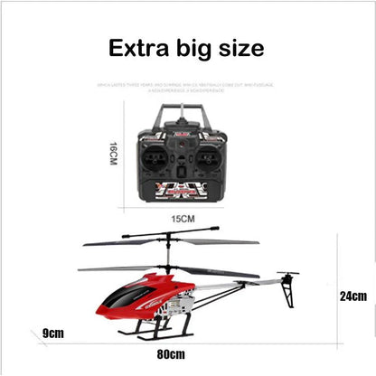 Mandotos RC helicopter, 80cm remote control aircraft with 3.5-channel for kids, featuring colorful design and spinning rotor blades.