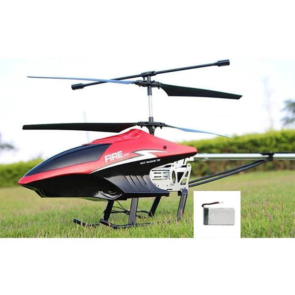 Mandotos RC helicopter, 80cm remote control aircraft with 3.5 channel for kids, black and red design, flying indoors or outdoors.