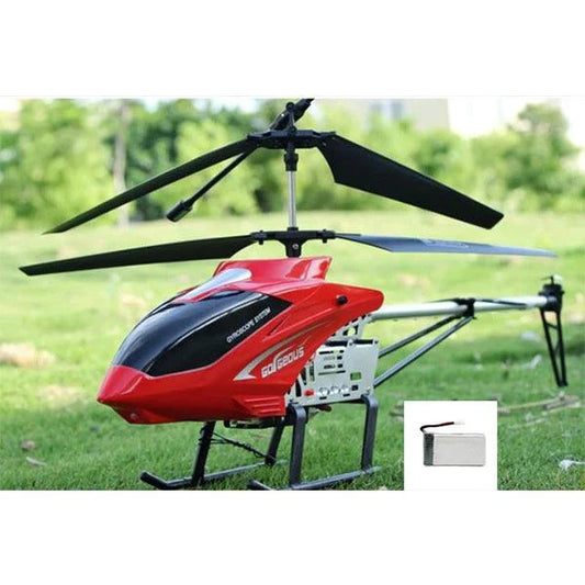 Mandotos RC helicopter, 80cm remote control aircraft with 3.5 channels, designed for kids, featuring colorful details and propellers.