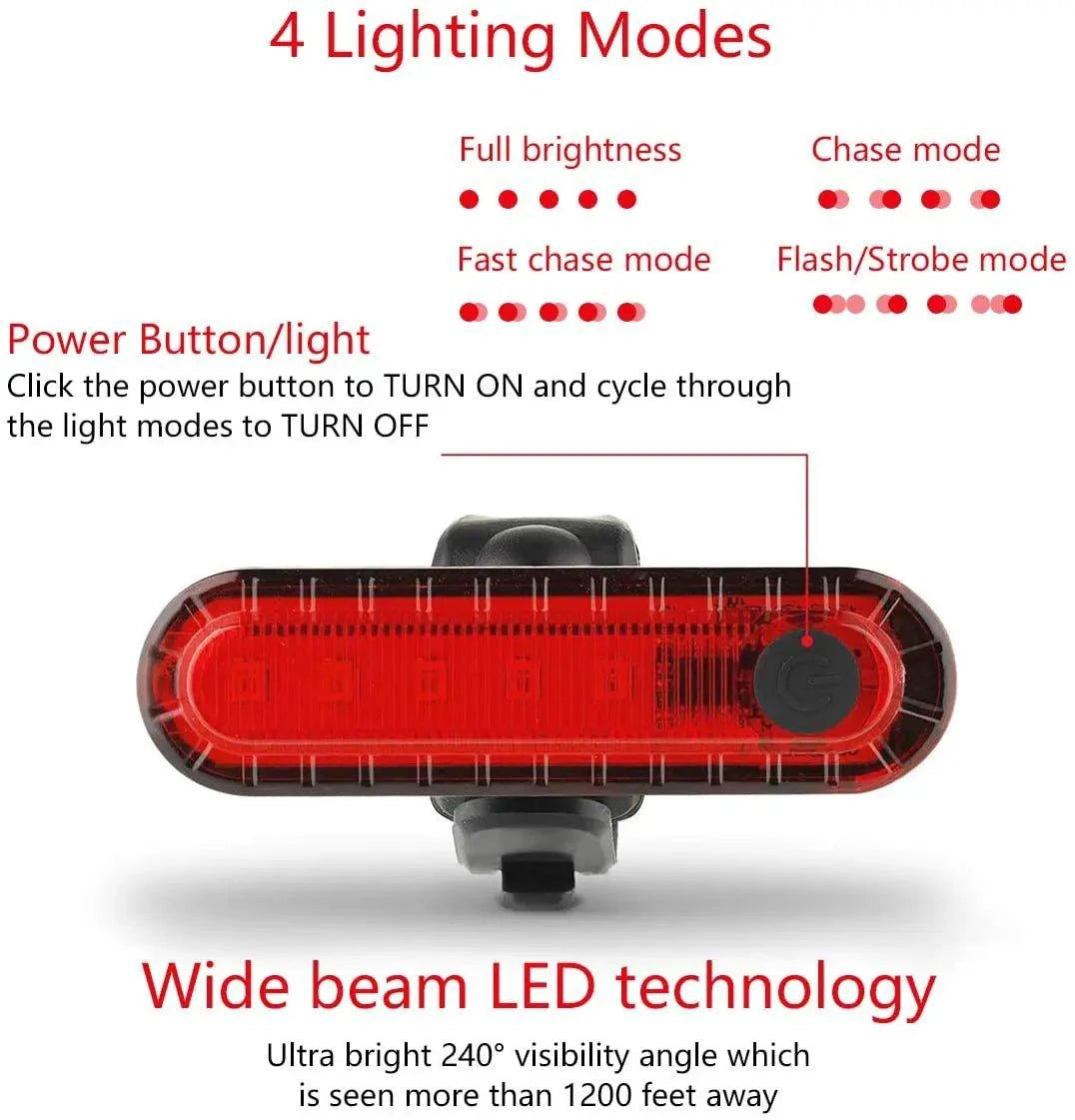 MANDOTOS rear bike tail light, USB rechargeable, ultra-bright red taillight for bicycles, easy to install for cycling safety.