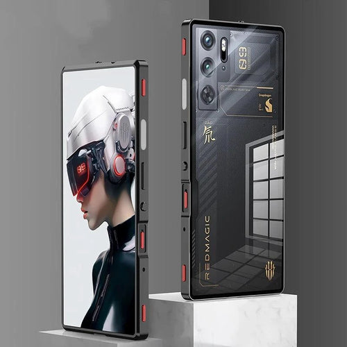 Mandotos RedMagic 9S Pro transparent acrylic phone case with sleek metal frame and durable protection.