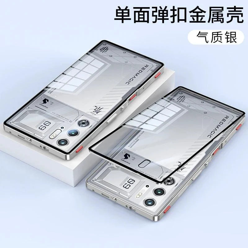 Mandotos RedMagic 9S Pro transparent acrylic case with sleek metal frame for protection and style.