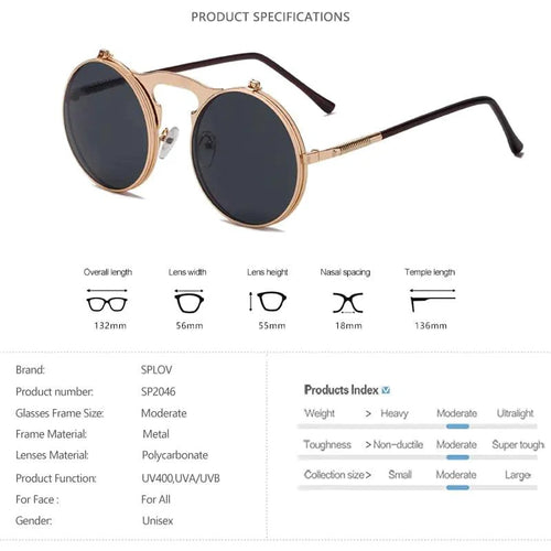 Mandotos Retro Flip Steampunk Shades with metallic frame and tinted lenses, vintage-inspired eyewear for a bold fashion statement.