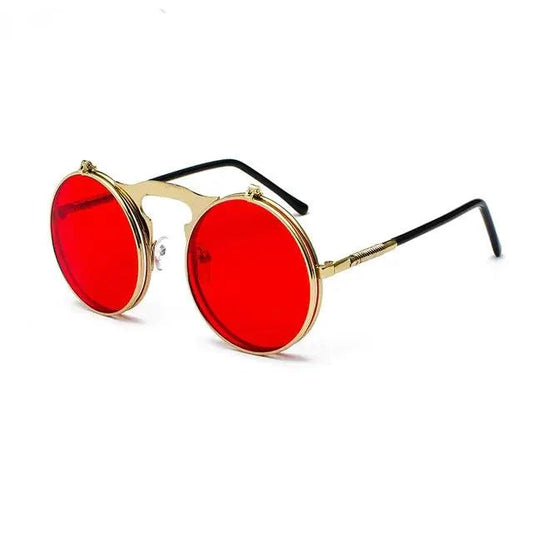 Mandotos Retro Flip Steampunk Shades with round tinted lenses and vintage metal frame for a unique retro style.