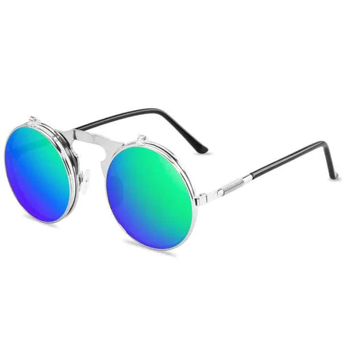 Mandotos Retro Flip Steampunk Shades with vintage-inspired design and tinted lenses, stylish eyewear for a unique look.