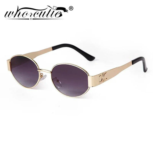 Mandotos retro metal frame pilot oval sunglasses with green lenses for women and men, vintage 90s style with UV protection.