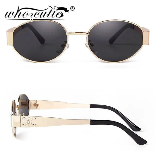 Mandotos retro metal frame pilot oval sunglasses with green lenses, vintage 90s style for men and women, UV protection.