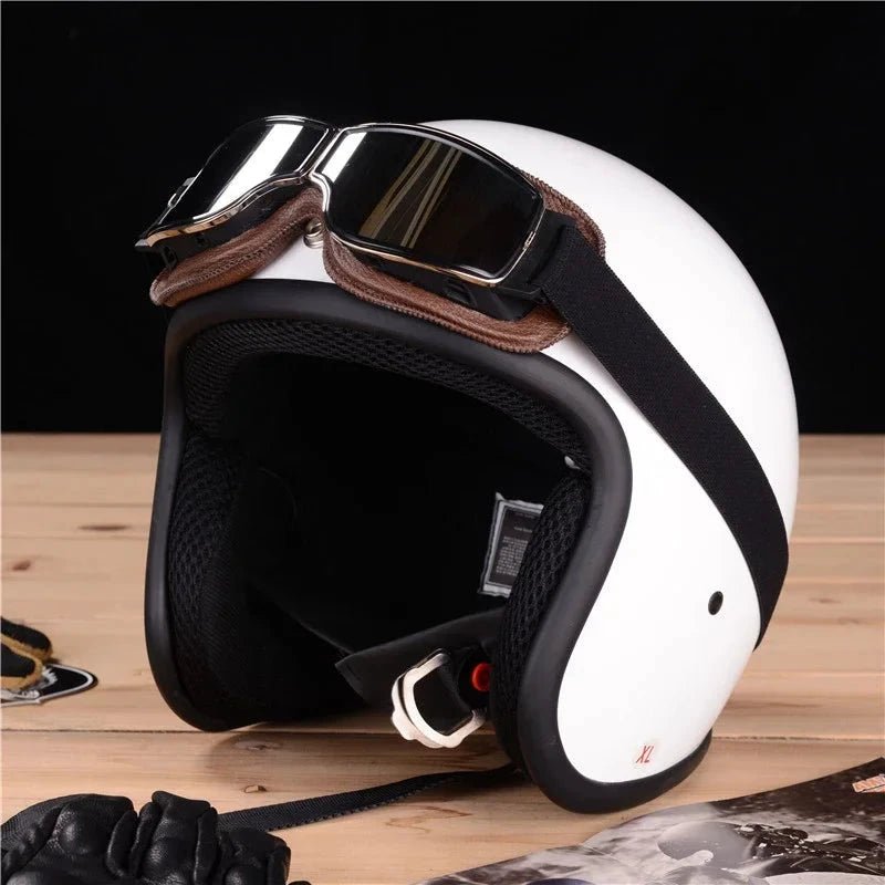 Mandotos retro windproof motorcycle glasses with tinted lenses and black frame, designed for open-road riding.