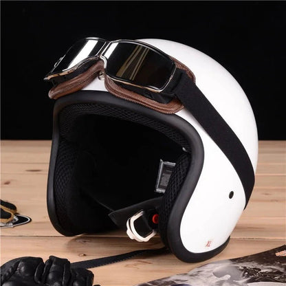 Mandotos retro windproof motorcycle glasses with tinted lenses and black frame, designed for open-road riding.