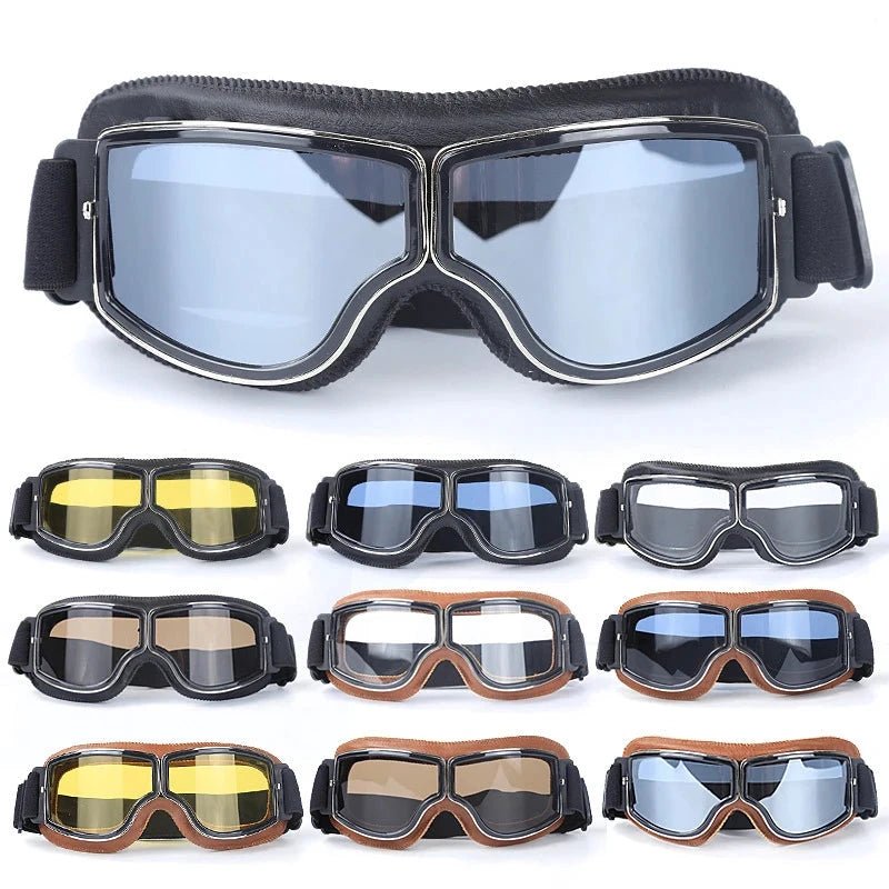 Mandotos retro windproof motorcycle glasses with tinted lenses, designed for stylish protection on open-road rides.