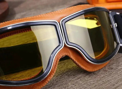 Mandotos retro windproof motorcycle glasses with tinted lenses, designed for stylish protection on open-road rides.