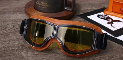 Mandotos retro windproof motorcycle glasses with tinted lenses and black frame, designed for stylish protection on the open road.