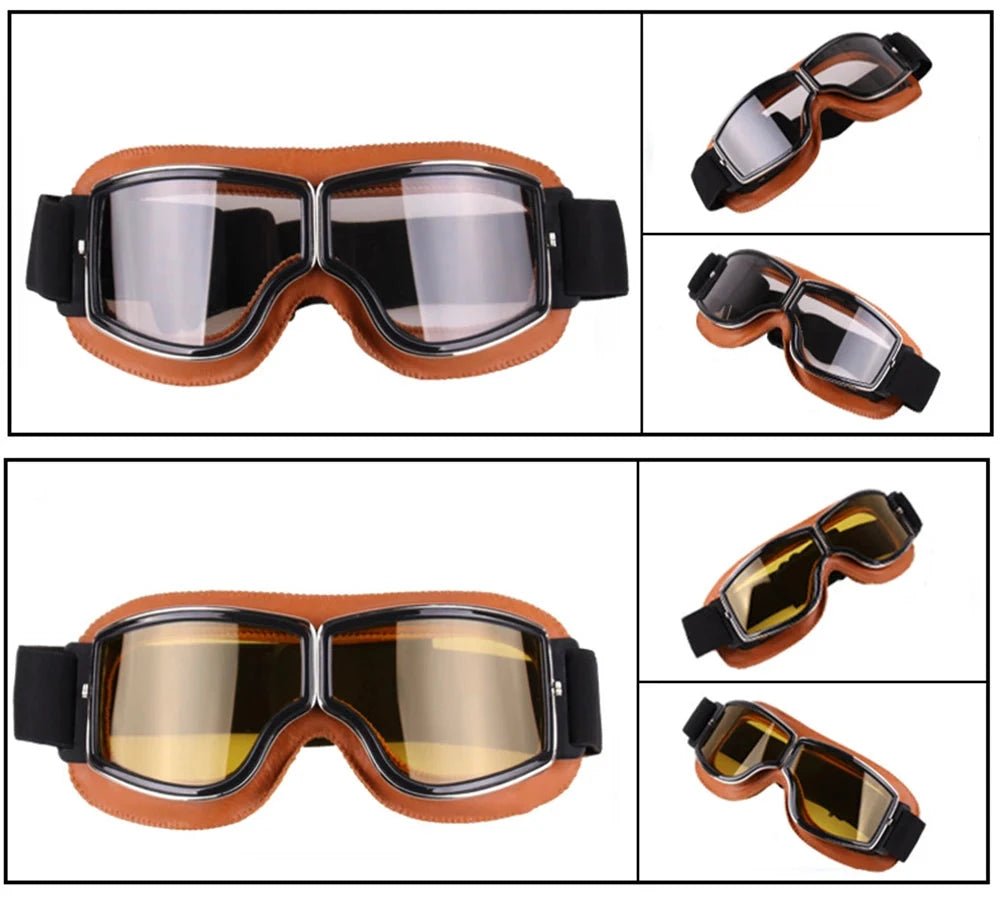 Mandotos retro windproof motorcycle glasses with clear lenses and black frame, designed for stylish protection on the open road.