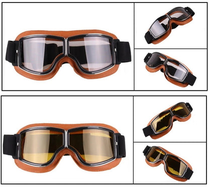 Mandotos retro windproof motorcycle glasses with clear lenses and black frame, designed for stylish protection on the open road.