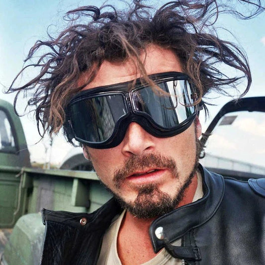 Mandotos retro windproof motorcycle glasses with tinted lenses, designed for stylish protection while riding on the open road.