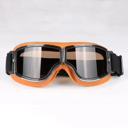 Mandotos retro windproof motorcycle glasses with dark lenses, designed for stylish protection on the open road.