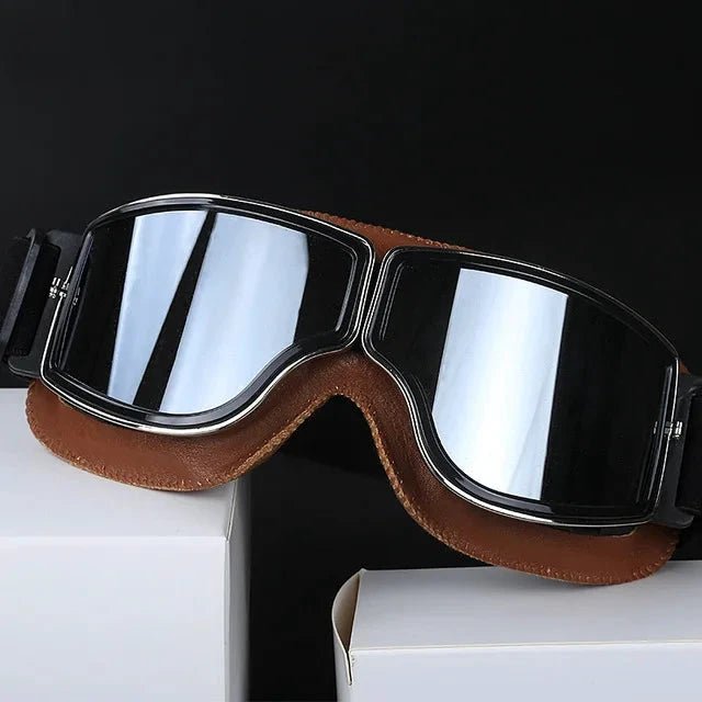 Mandotos retro windproof motorcycle glasses with tinted lenses, designed for protection and style while riding.