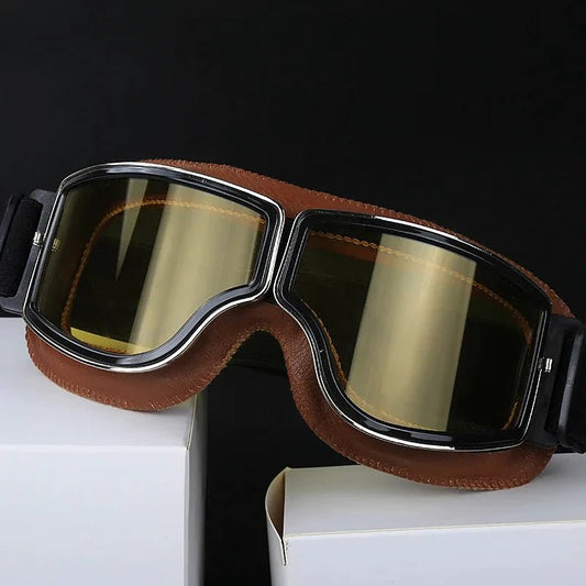Mandotos retro windproof motorcycle glasses with tinted lenses, designed for style and protection on open-road rides.