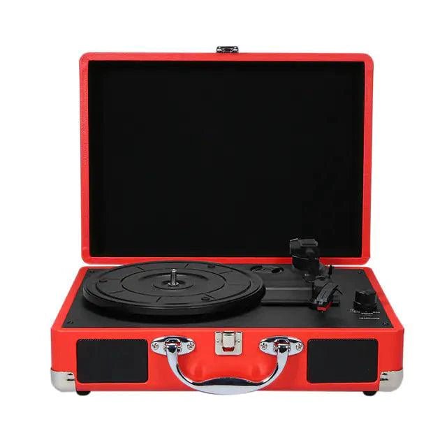 Mandotos RetroSound portable turntable with built-in speakers, vintage design, and tonearm for vinyl record playback.