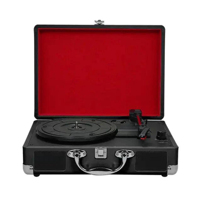 Mandotos RetroSound portable turntable with wood finish, featuring built-in speakers and vintage-inspired design for vinyl playback.