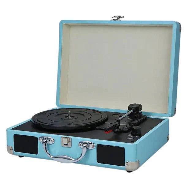 Mandotos RetroSound portable turntable with built-in speakers and vintage design, perfect for playing vinyl records on the go.