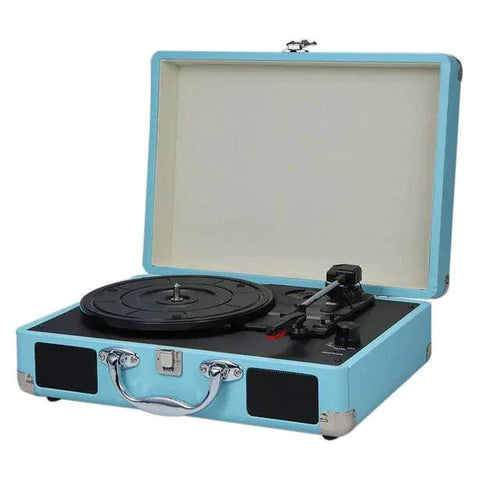 Mandotos RetroSound portable turntable with built-in speakers and vintage design, perfect for playing vinyl records on the go.