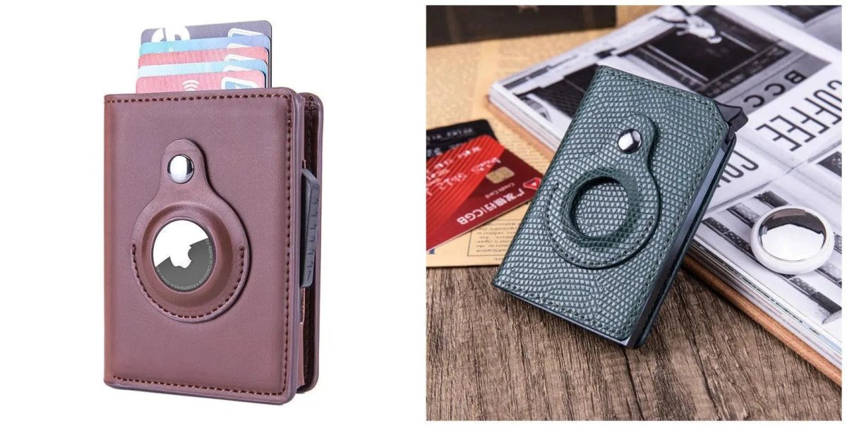 Mandotos RFID men's slim leather wallet with AirTag slot, compact card holder and secure cash storage for everyday use.