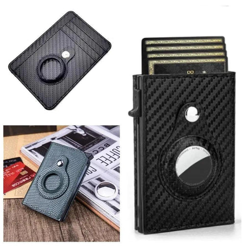 Mandotos RFID men's slim leather wallet with AirTag slot, compact card holder for secure, stylish everyday carry.