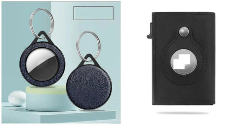 Mandotos RFID men's slim leather wallet with AirTag slot, compact card holder for secure storage and easy tracking.