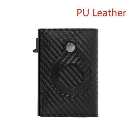 Mandotos RFID men's slim leather wallet with AirTag slot, compact card holder for secure storage and easy tracking.