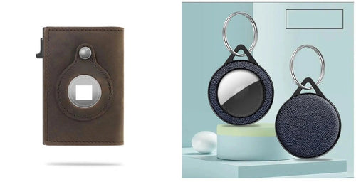 Mandotos RFID men's slim leather wallet with AirTag slot, compact card holder for secure everyday use.