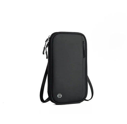Mandotos RFID safe travel pouch with multiple compartments for secure passport and card storage, compact and durable design.