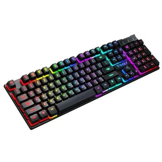 Mandotos RGB backlit gaming keyboard with floating keys, featuring customizable lighting and sleek design for gamers.