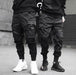 Mandotos Ribbons Harem Joggers for men, cotton cargo pants with pockets, streetwear hip hop casual track pants style.