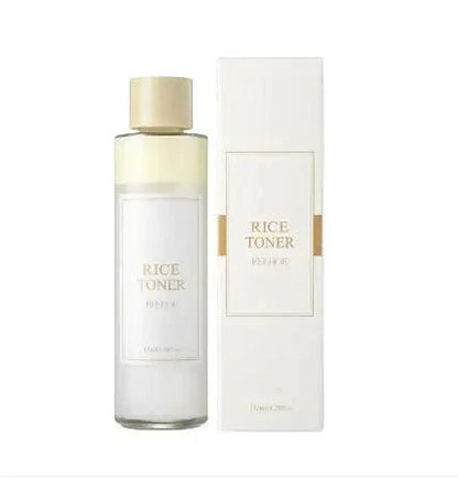 Mandotos Rice Face Toner with hydrating and moisturizing properties, showing a clear bottle of skincare toner on a white background.