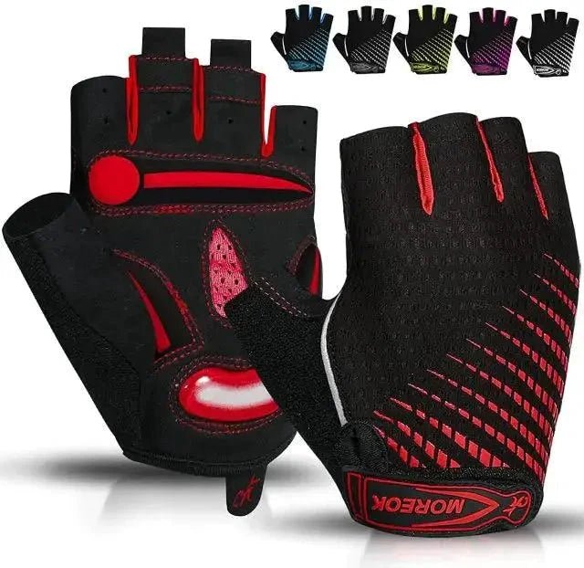 MANDOTOS RideGuard half-finger cycling gloves with padded palms and breathable fabric for comfortable biking.