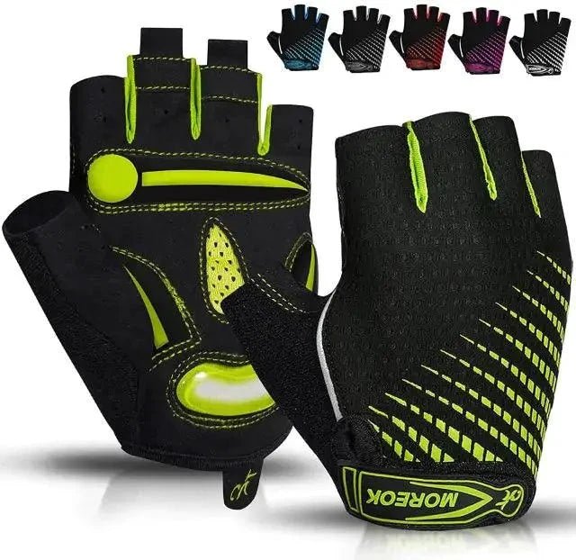 Mandotos RideGuard half-finger cycling gloves with padded palms and breathable fabric for comfortable biking.