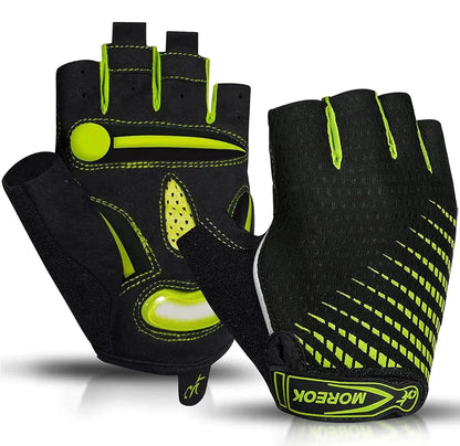 Mandotos RideGuard half finger cycling gloves with padded palms and breathable fabric for comfortable biking.