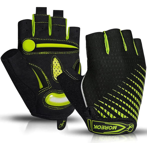 Mandotos RideGuard half finger cycling gloves with padded palms and breathable fabric for comfortable biking.