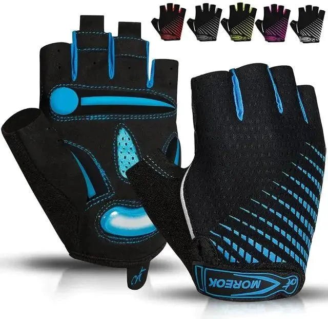 Mandotos RideGuard half finger cycling gloves with padded palms and breathable fabric for comfortable biking.