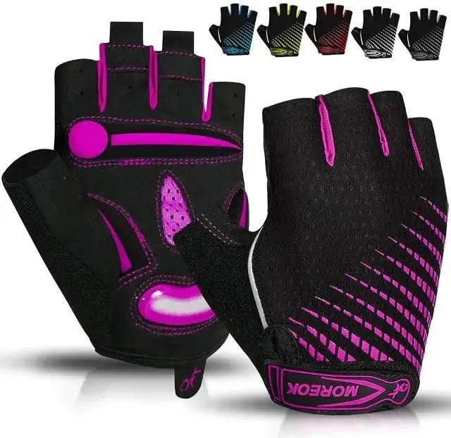 Mandotos RideGuard half finger cycling gloves with padded palm and breathable fabric for comfortable biking.
